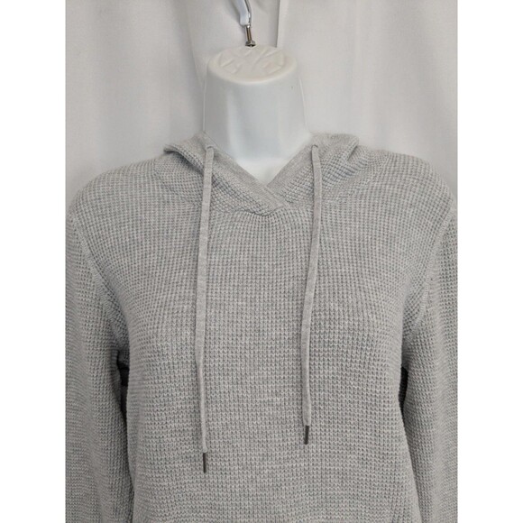Eddie Bauer Top Medium Gray Thermal Hoodie Waffle Knit Pullover Long Sleeve - Picture 3 of 8